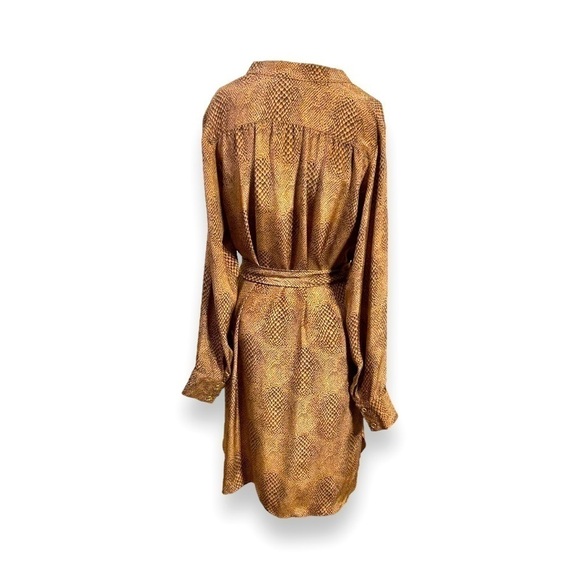 NEW Britt Ryan Silk Animal Print Dress Black Brown Long Sleeve Tie Waist Women S - Picture 2 of 7